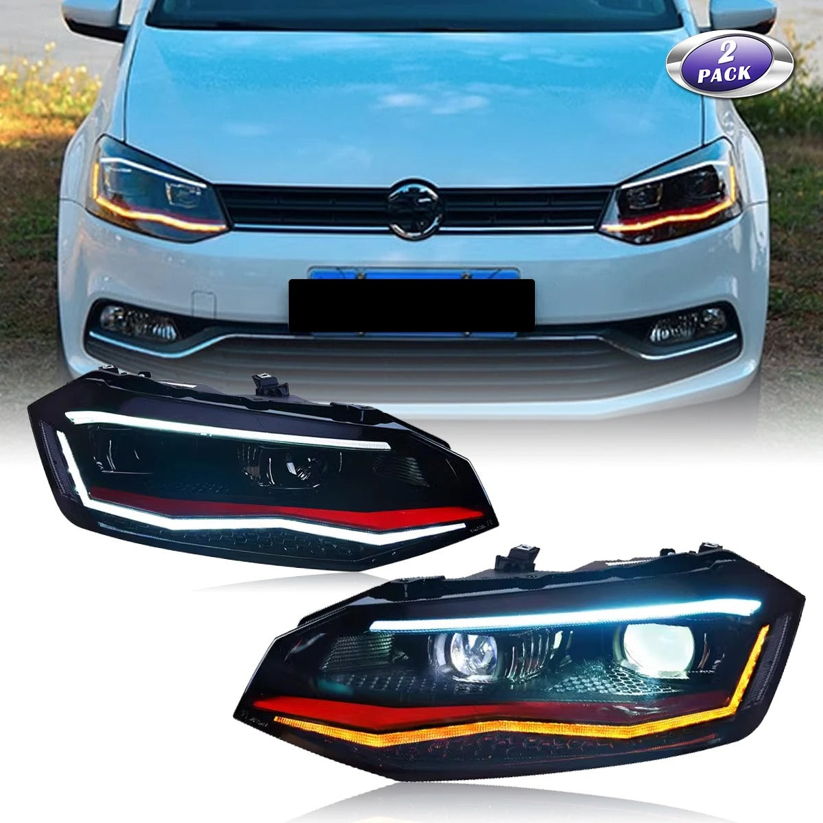 VW Polo MK5 6R/6C LED DRL Projector Headlights (2009-2017 Models)