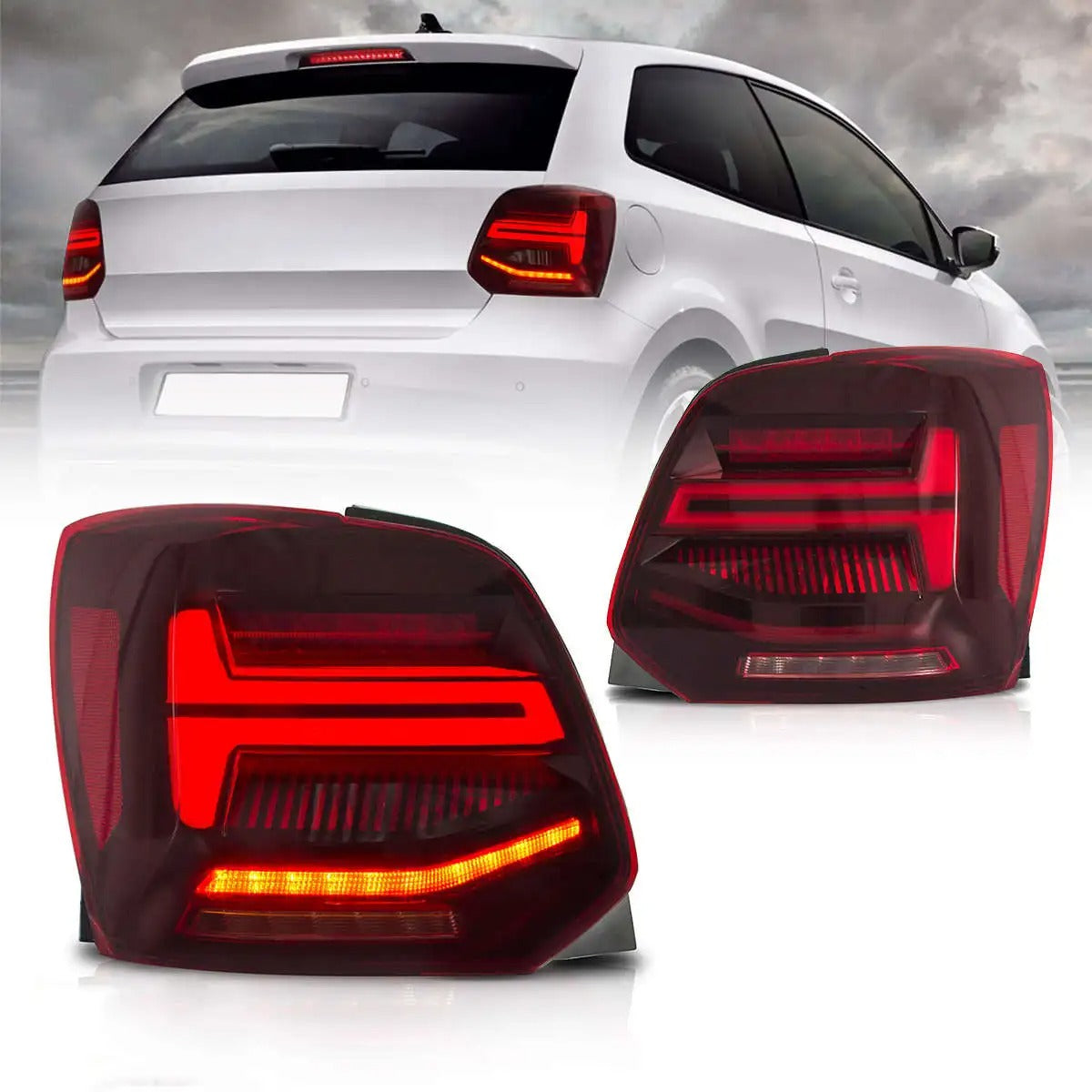 VW Polo MK5 VLAND Q2 Style Taillights Red/Black Casing with Dynamic Indicators