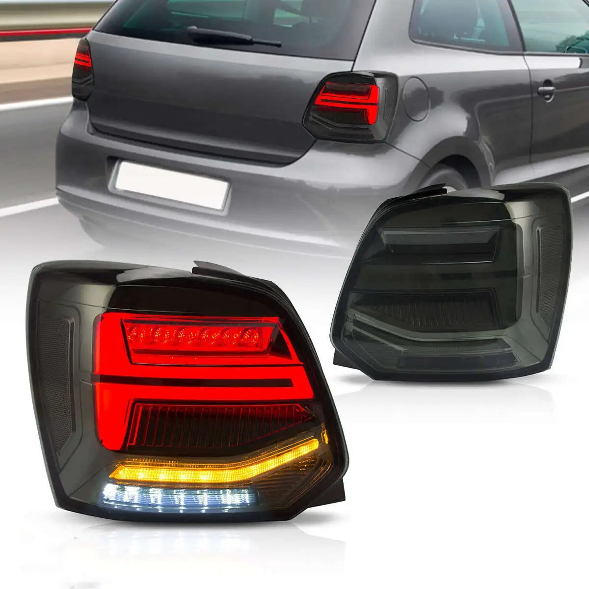 VW Polo MK5 VLAND Q2 Style Taillights Red/Black Casing with Dynamic Indicators